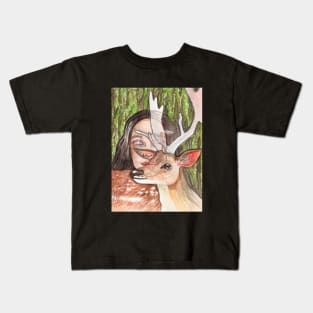 Woman and deer Kids T-Shirt